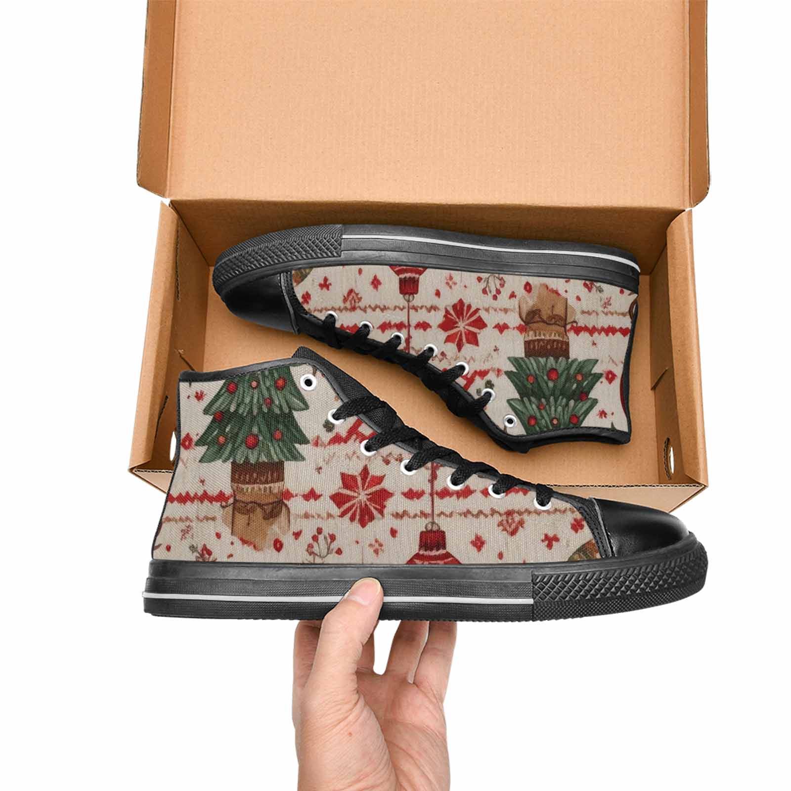 WOMEN'S Christmas Holly Snowflake High Top Canvas Vivid Custom Sneakers