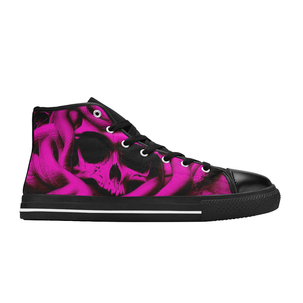WOMEN'S Cc Snake Skull Art High Top Canvas Grunge Custom Sneakers