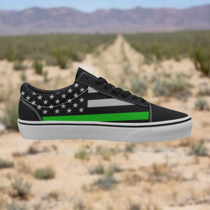 Women's Thin Green Line Flag Themed Sneakers1 low-top canvas shoes, custom full-wrap printed design — Freaky Shoes
