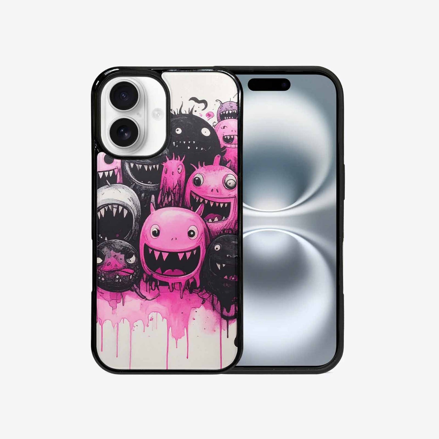 iPhone 16 Case — Monsters General Black Pink Ink Cartoon, Custom Made Phone Cover