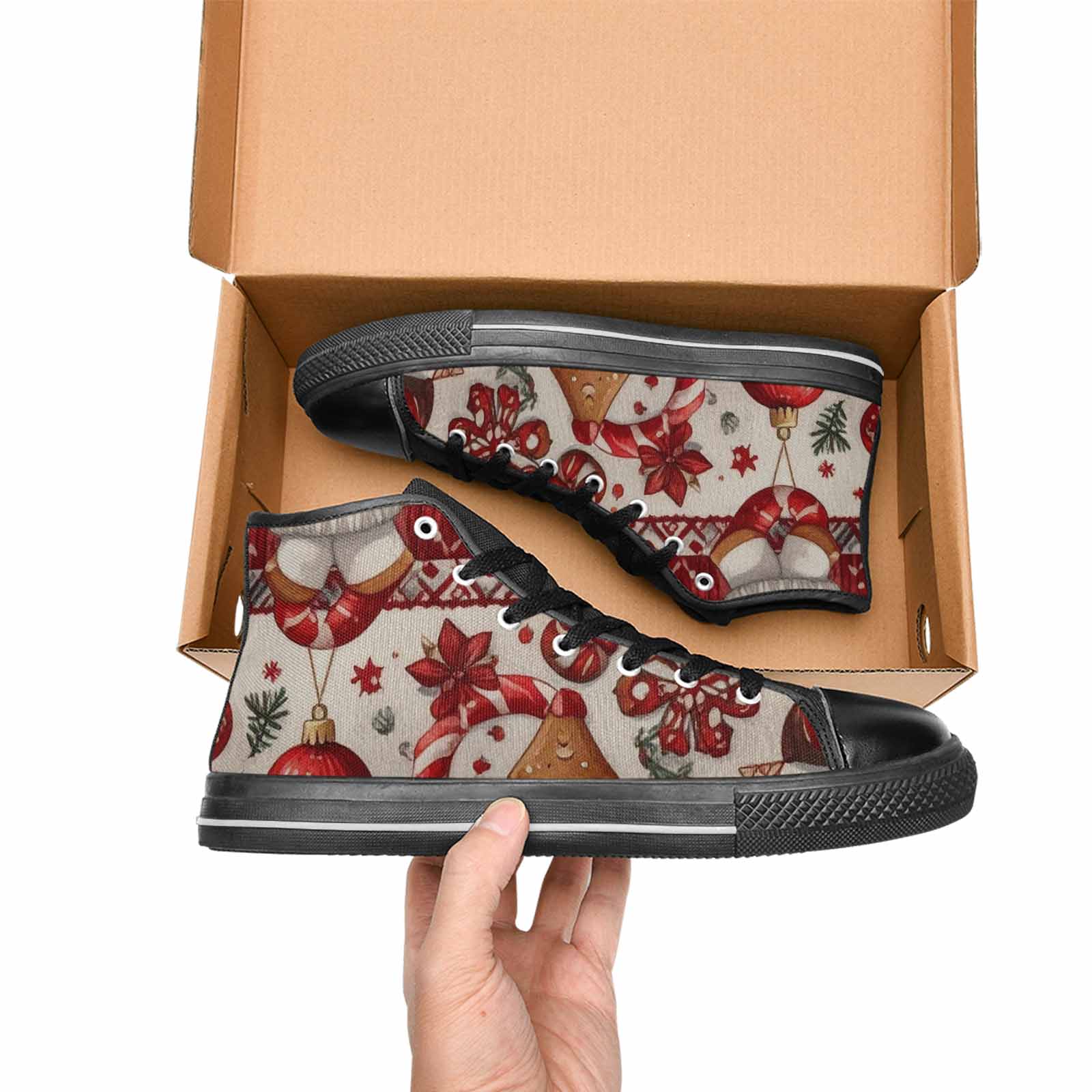 WOMEN'S Christmas Holly Snowflake High Top Canvas Vivid Shoes