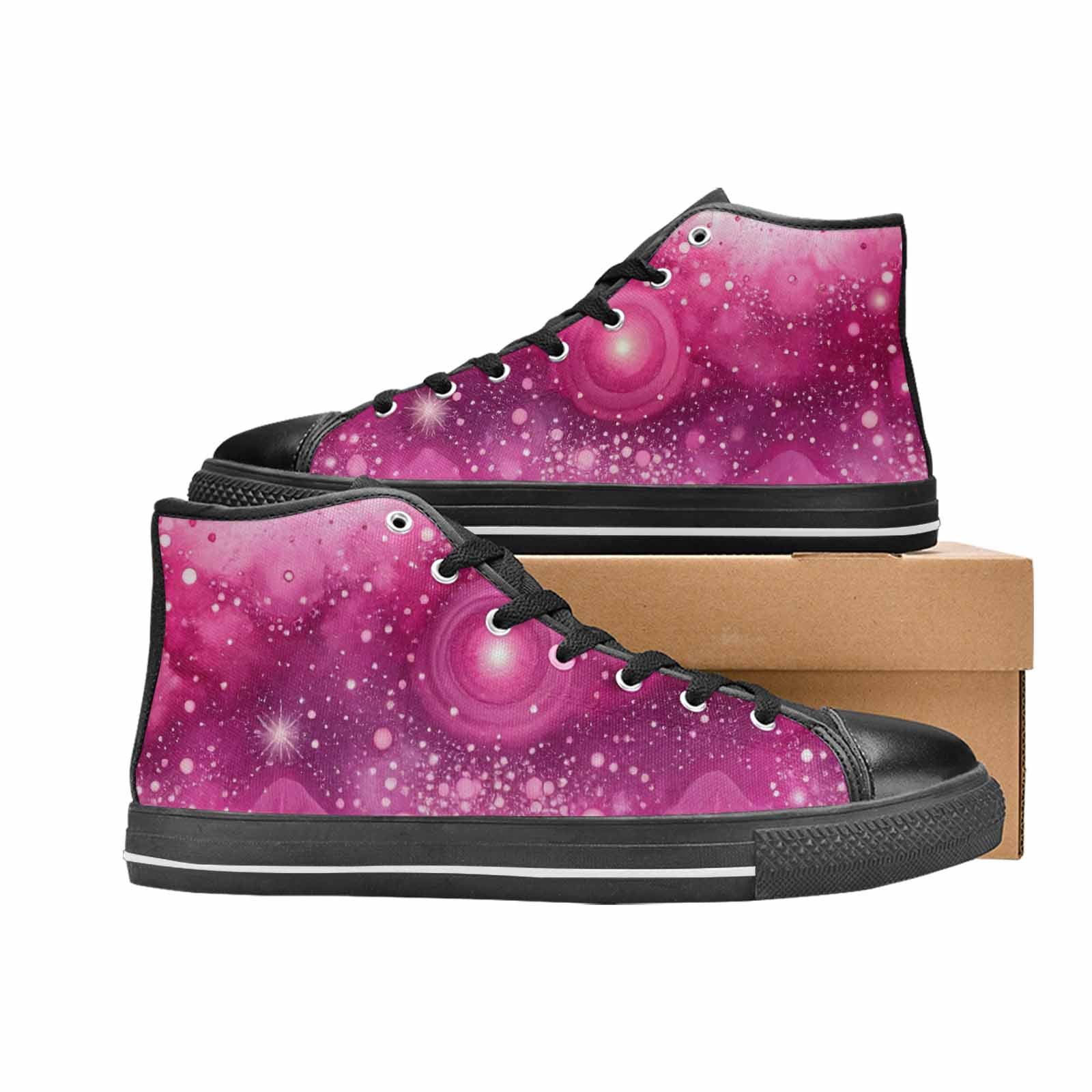 WOMEN'S Galaxy Art - High Top Canvas Vibrant Chaos Shoes