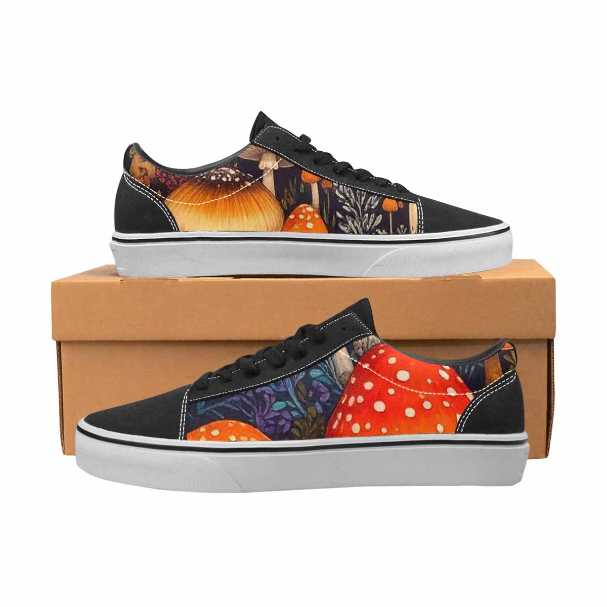 WOMEN'S Mushrooms Lace-Up Canvas Dark Academia Custom Sneakers