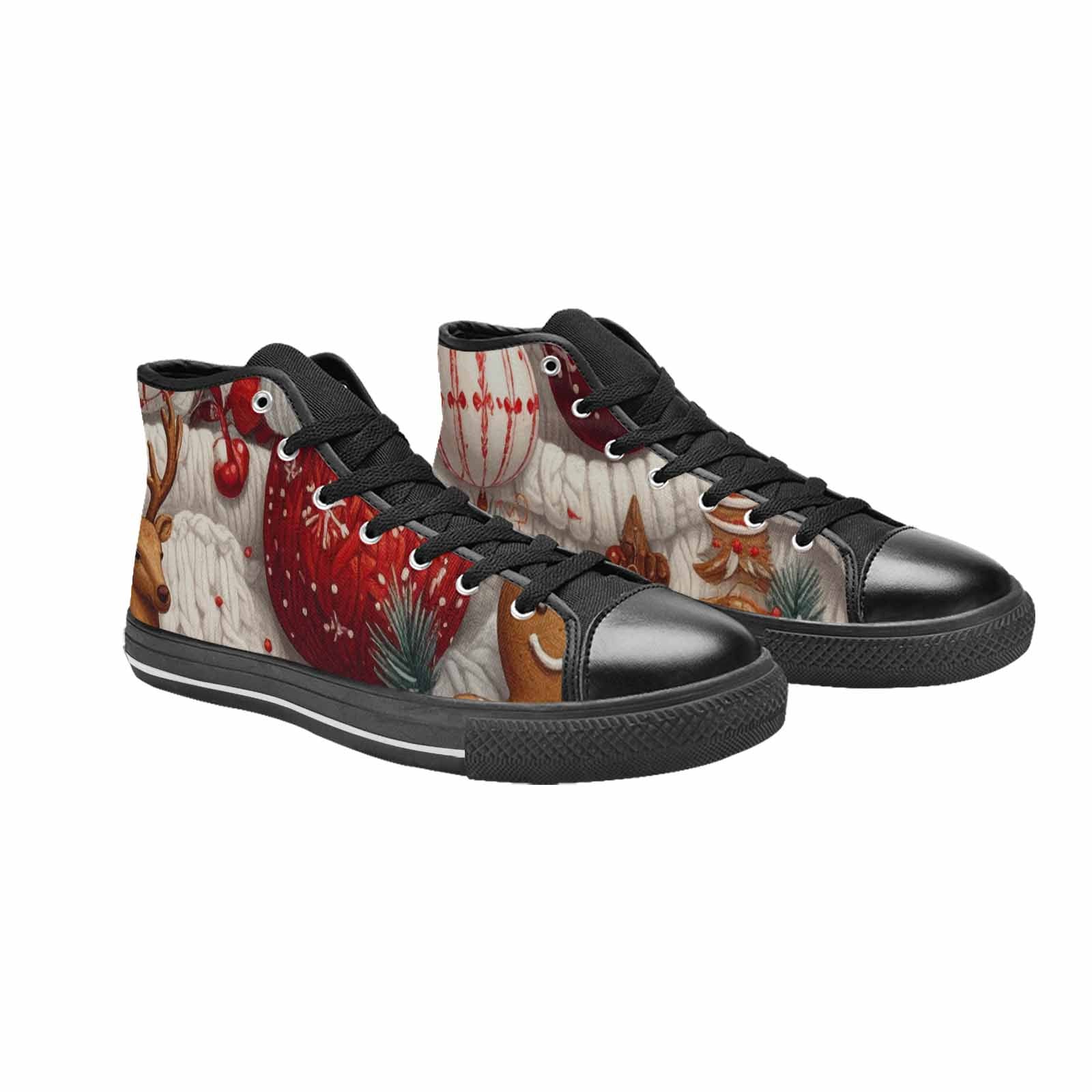 WOMEN'S Christmas Holly Snowflake High Top Canvas Vibrant Chaos Sneakers