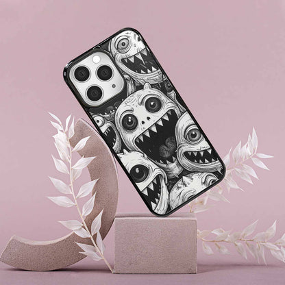 iPhone 15 Pro Max Case — Black And White Monster Face Collage, Custom Print Case Cover