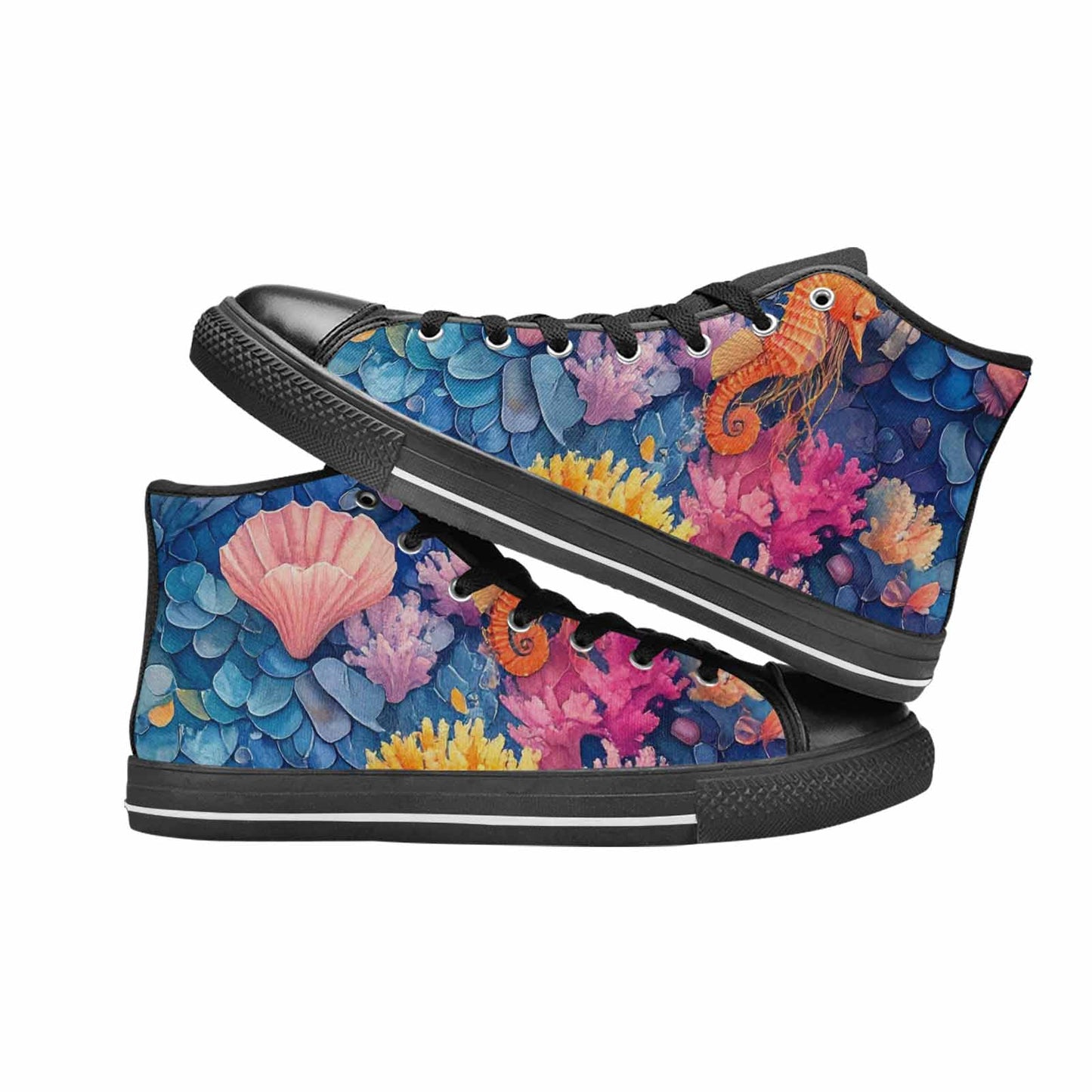 MEN'S Fish Scale Coral High Top Canvas Vivid Shoes