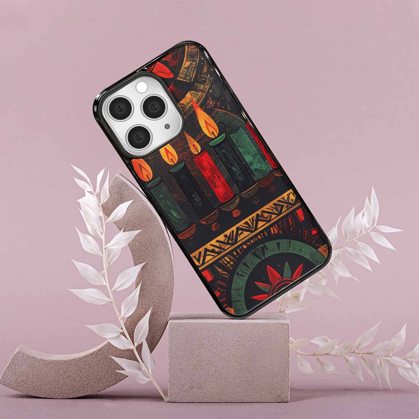 iPhone 15 Pro Max Case — Kwanzaa Kinara Pattern Seamless Repeat African, Unique Phone Case Design