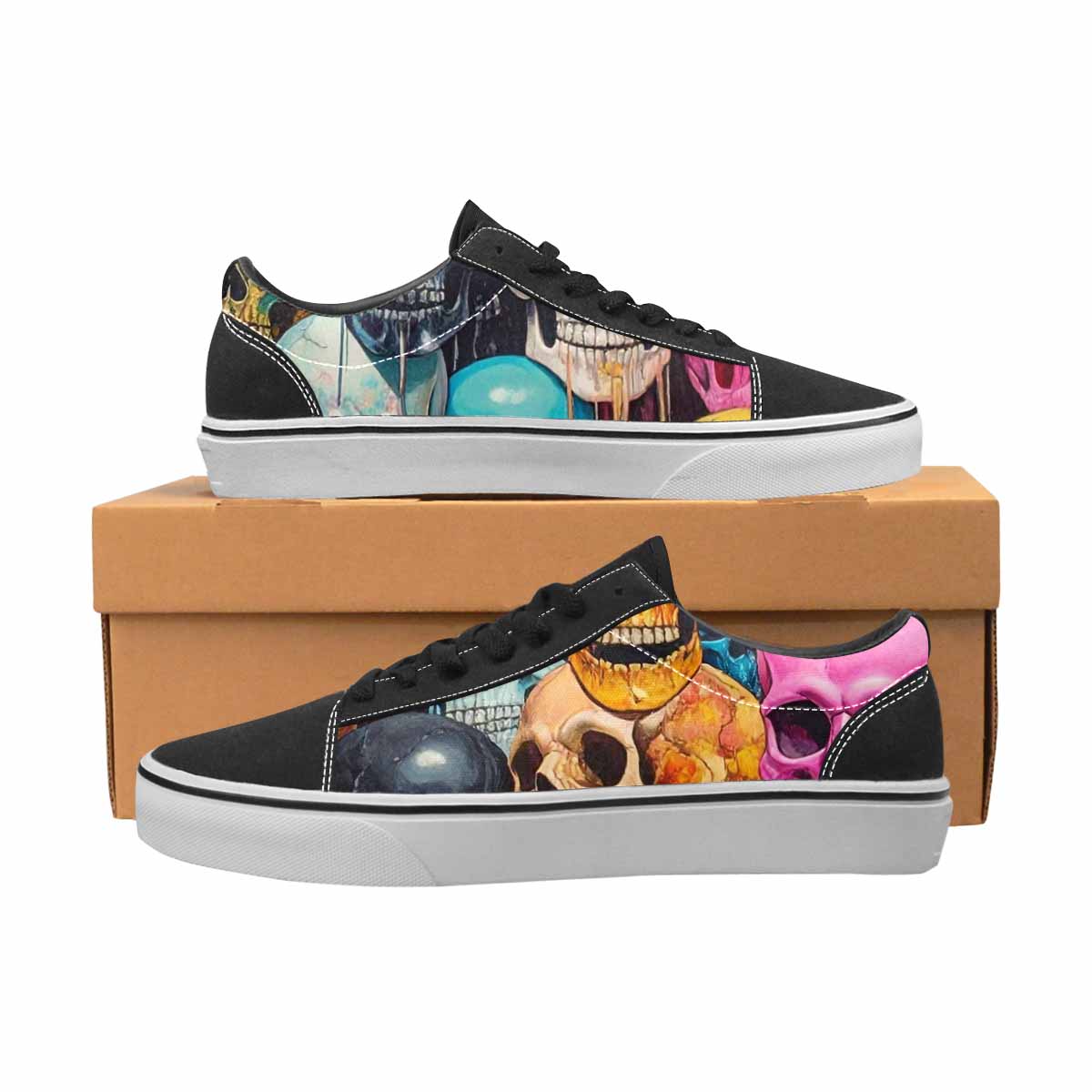 WOMEN'S Skulls  Marble Skulls Lace-Up Canvas Y2K Custom Shoes