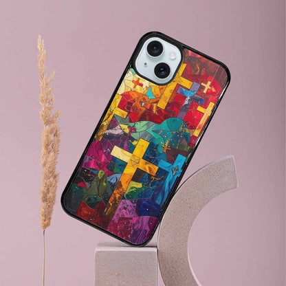 iPhone 15 Plus Case — Faith Cross And Faith Icons Pattern, Custom Art Phone Cover