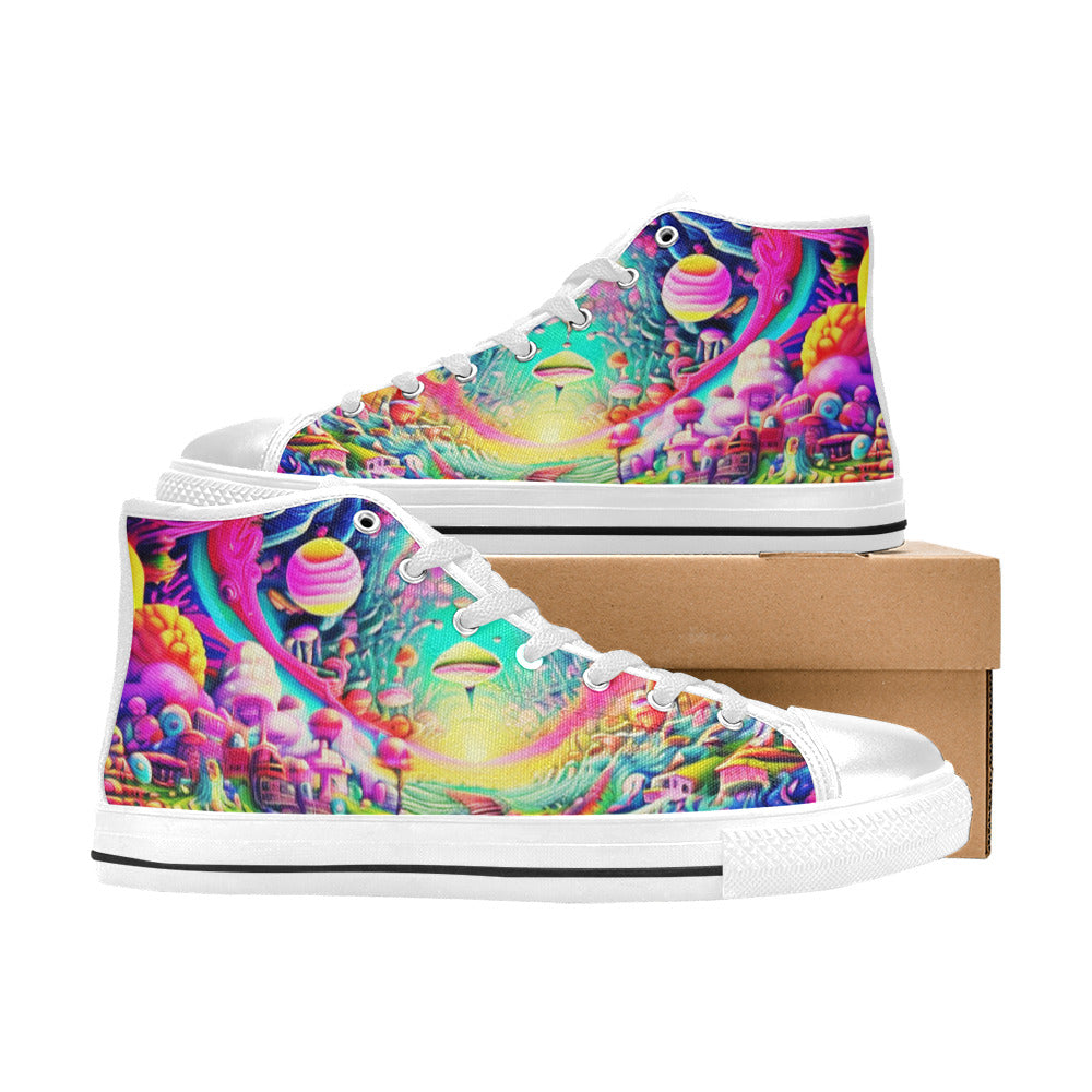 WOMEN'S Trippy World Art 8 High Top Canvas Wallpaper Art Sneakers