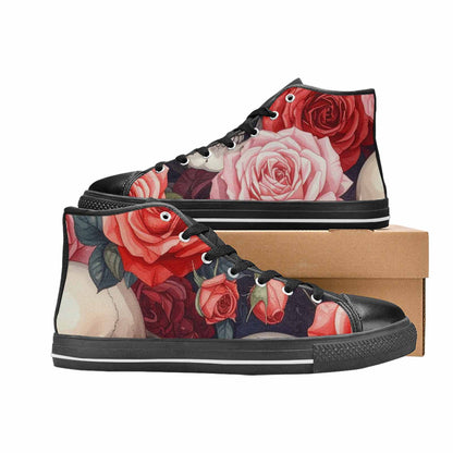 WOMEN'S Skulls Roses Soft Airbrush High Top Canvas Vibrant Chaos Sneakers