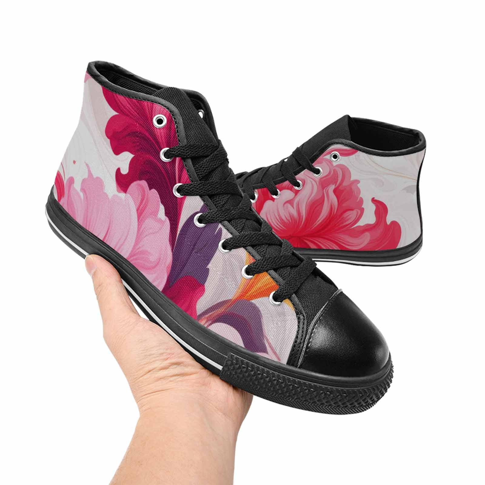 WOMEN'S Marble Floral High Top Canvas Vibrant Chaos Custom Shoes