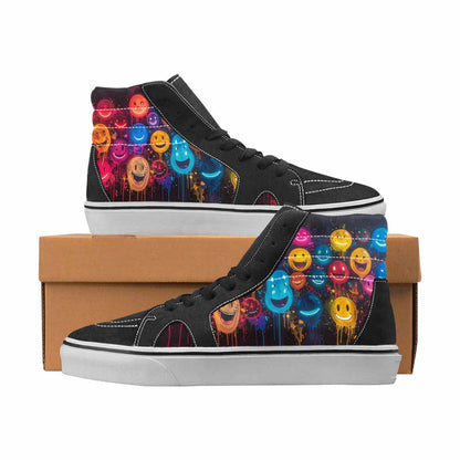 WOMEN'S Smiley Face High Top Canvas Artist-designed Wallpaper Art Limited Edition Sneakers