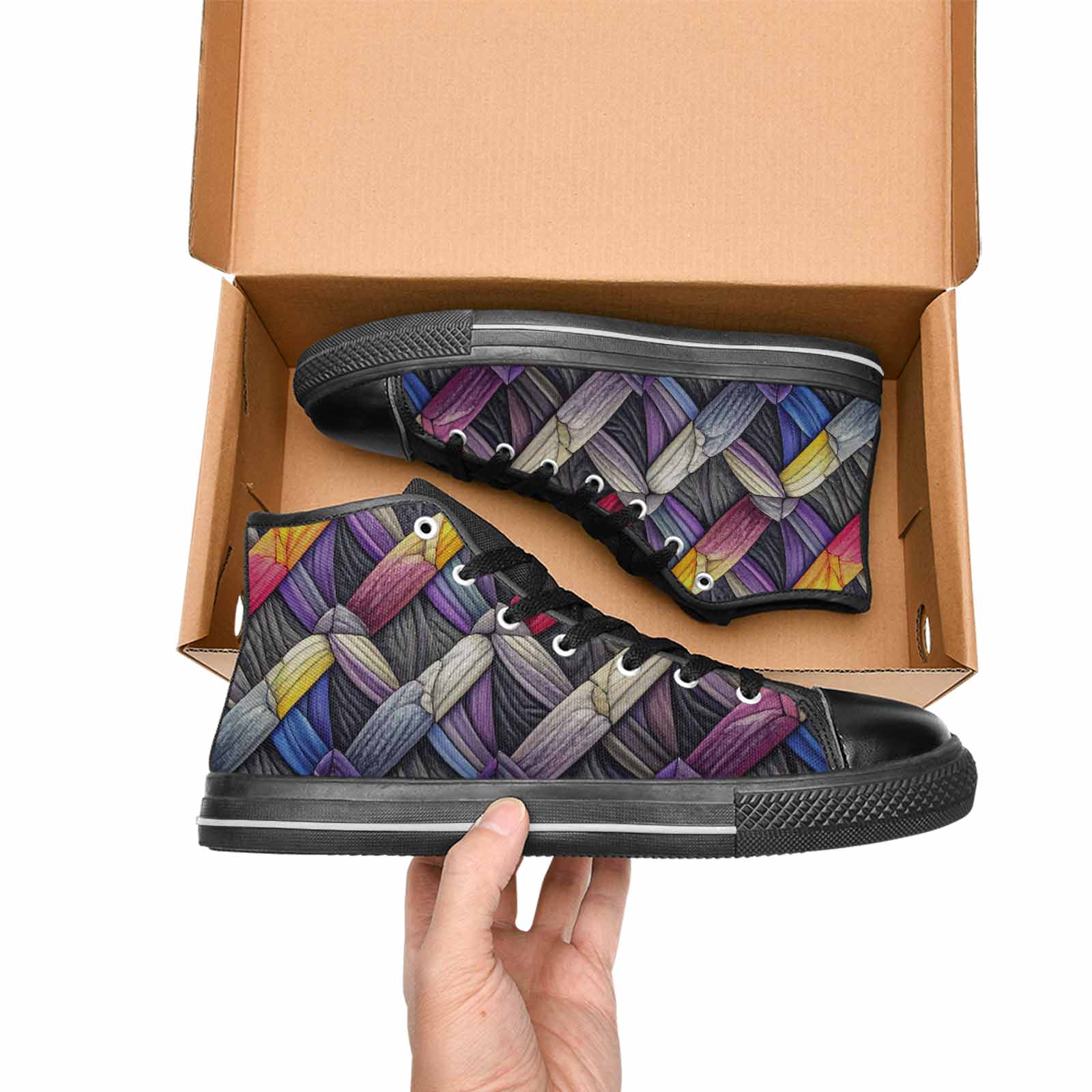 MEN'S Asexual Flag Color High Top Canvas Neon Fantasy Custom Sneakers