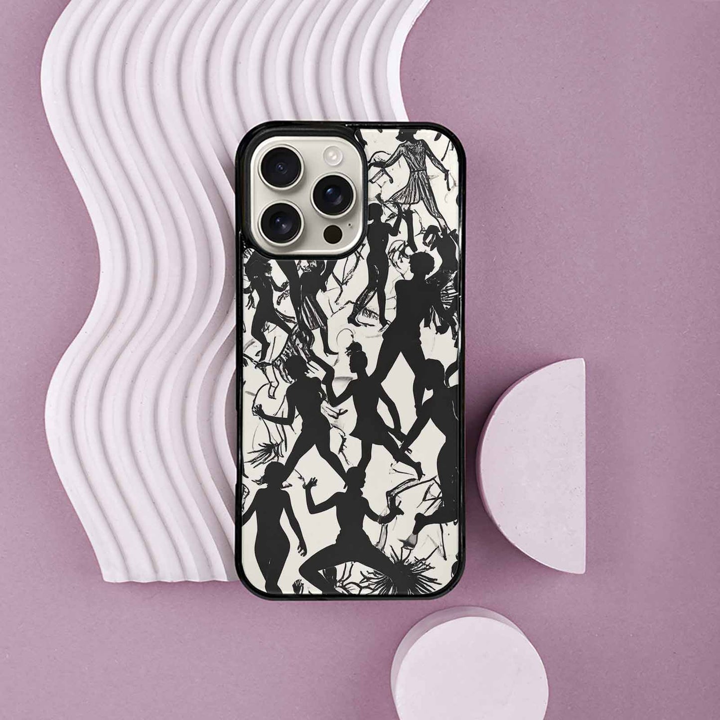 iPhone 16 Pro Max Case — Bold Dancing Figure Line Art Pattern, Custom Made Phone Cover