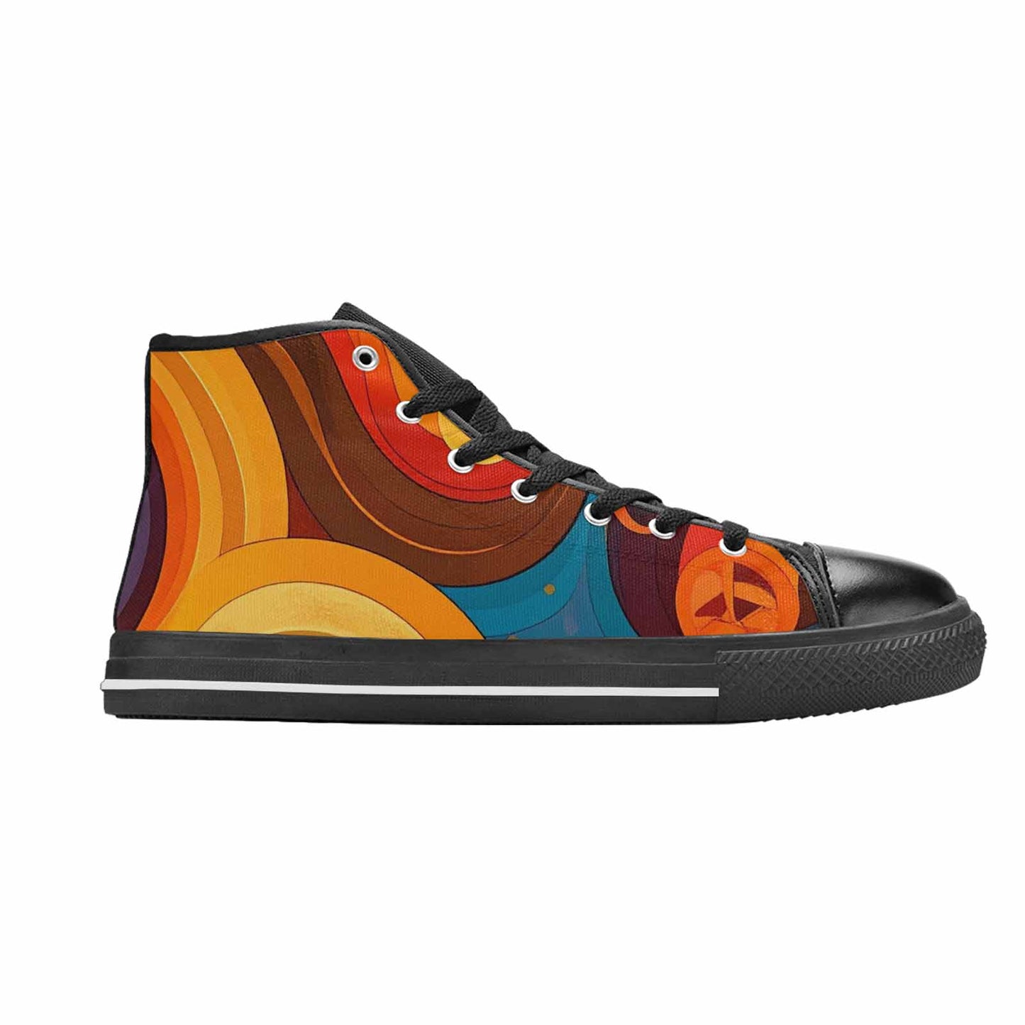 MEN'S Groovy 70S Peace High Top Canvas Cottagecore Custom Sneakers