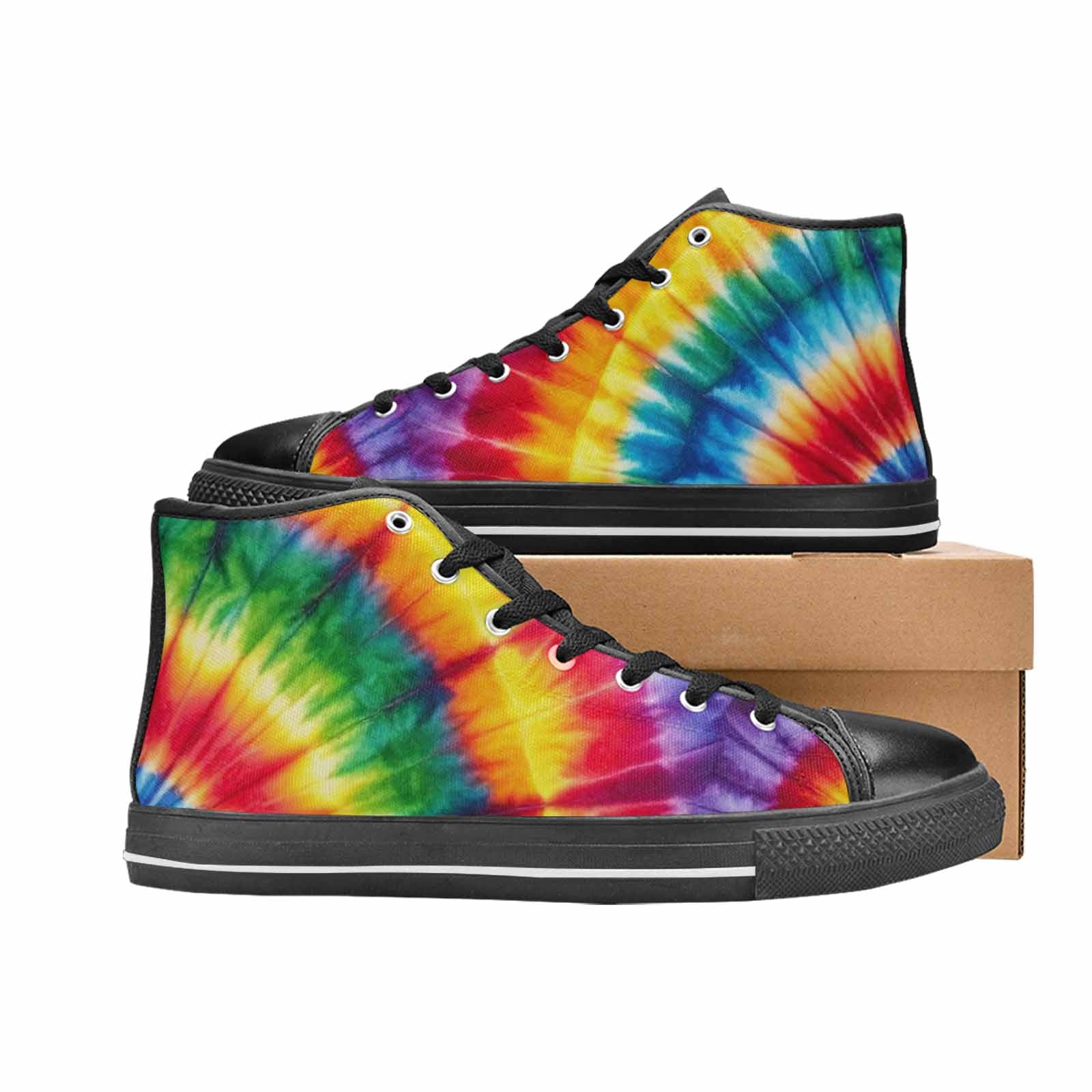 MEN'S Tie Dye Rainbow Spiral High Top Canvas Vibrant Chaos Custom Shoes