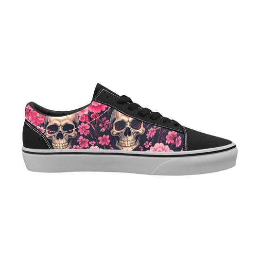 WOMEN'S Skull Cherry Blossom Low Top Skateboarding Grunge Custom Sneakers
