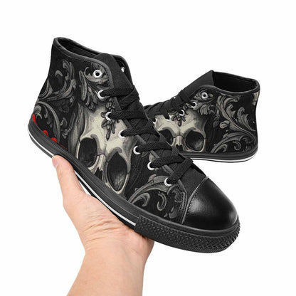 WOMEN'S Skulls Roses Fine Line High Top Canvas Vivid Shoes