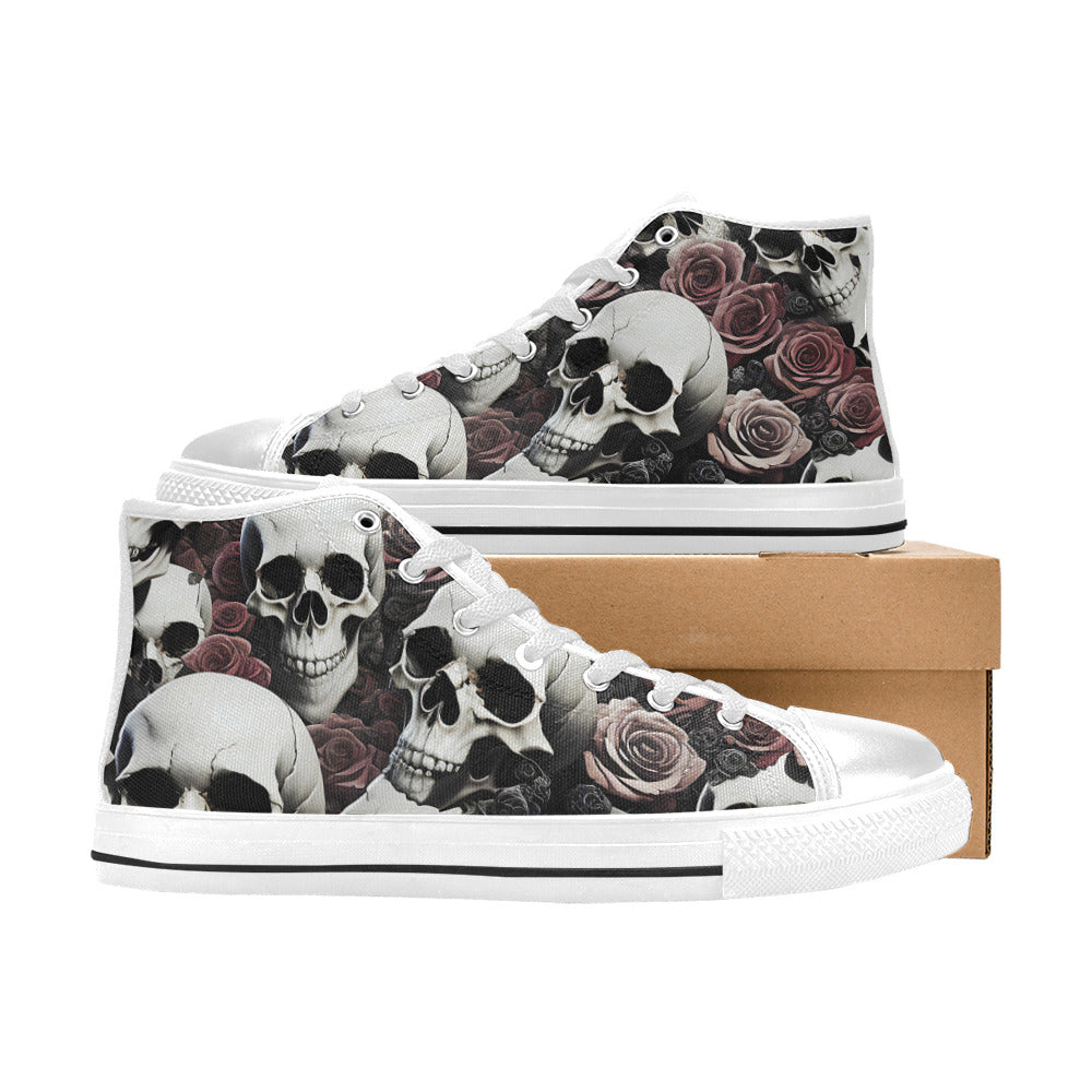 WOMEN'S Rose Skulls Dark 7 High Top Canvas Vibrant Chaos Sneakers