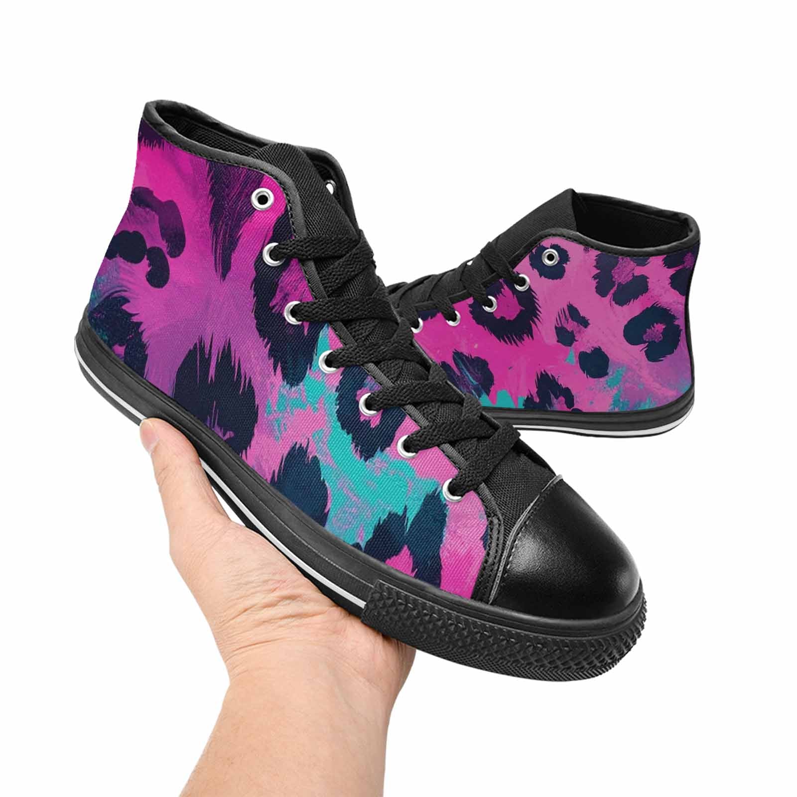 WOMEN'S Leopard Neon Pink Teal Airbrush High Top Canvas Dreamcore Sneakers