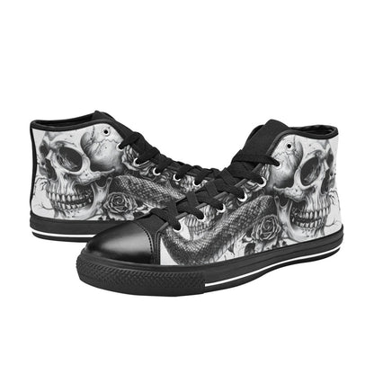 Grey Butterfly Skull Women's Goth Dark High Top Canvas Shoes | Freaky Shoes®