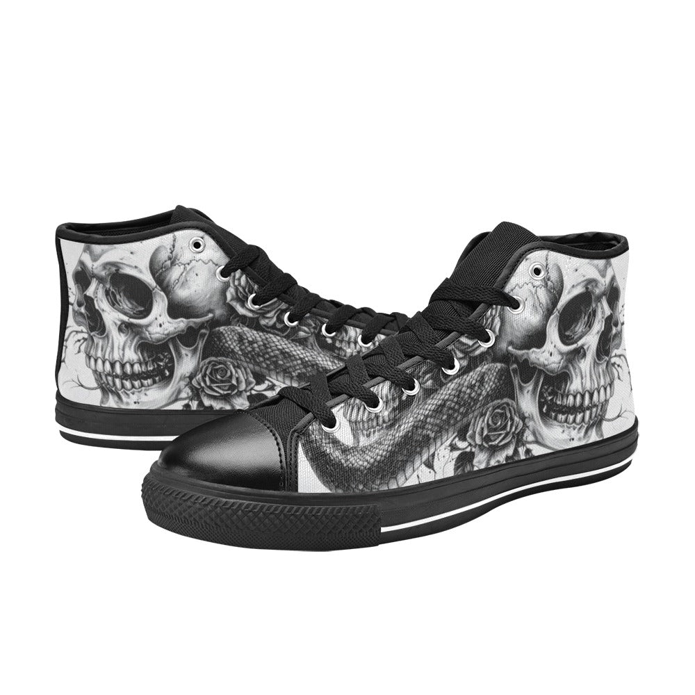 Dark Gothic Rose Art Skull Men's High Top Canvas Shoes | Freaky Shoes®