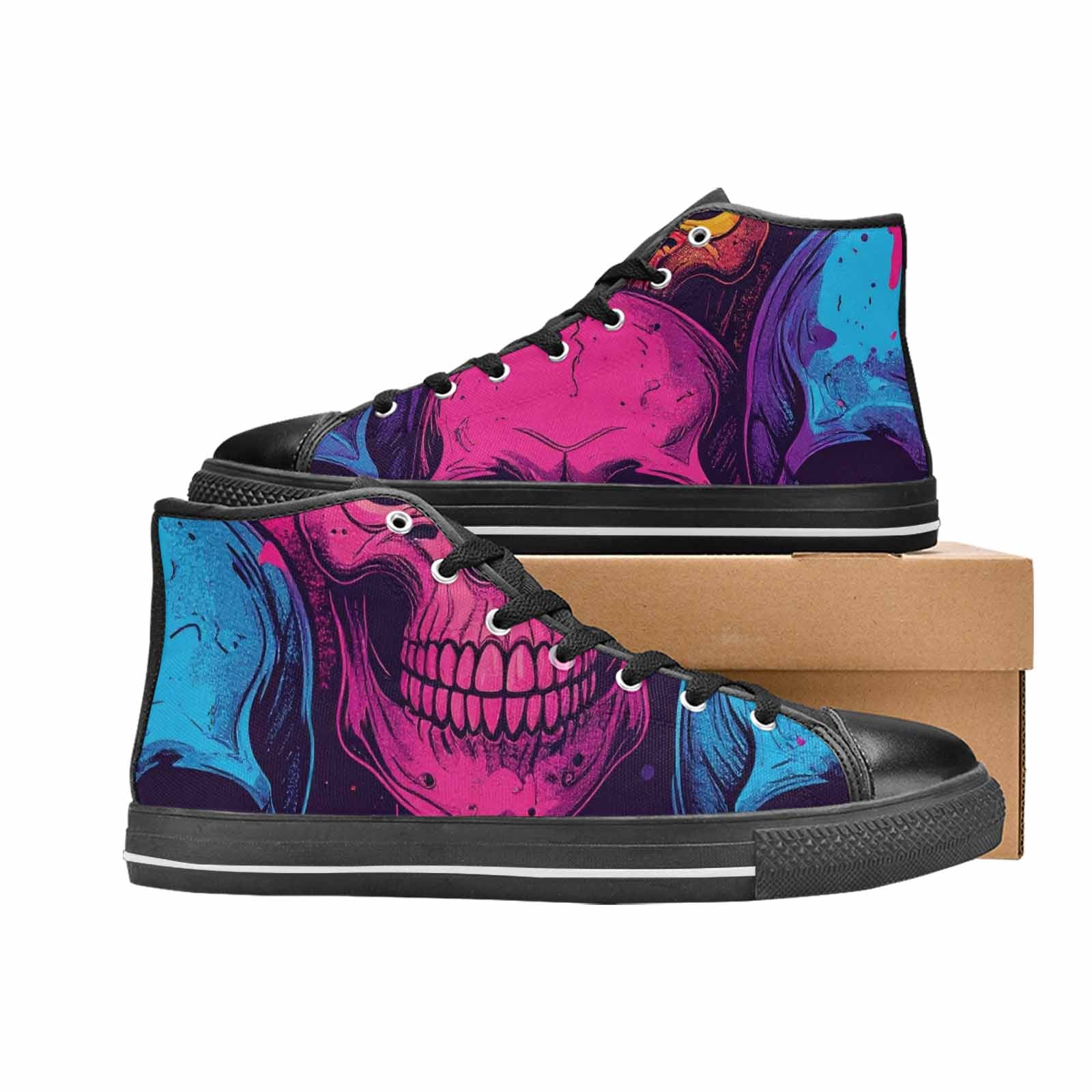 WOMEN'S Skulls Splatter Comic High Top Canvas Dreamcore Custom Shoes