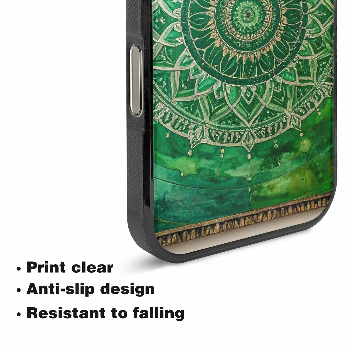 iPhone 16 Pro Max Case — Green Mandala Bohemian Print Edge To, Custom Printed Phone Case