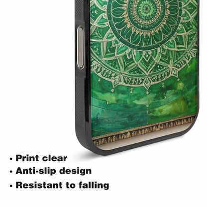 iPhone 16 Pro Max Case — Green Mandala Bohemian Print Edge To, Custom Printed Phone Case