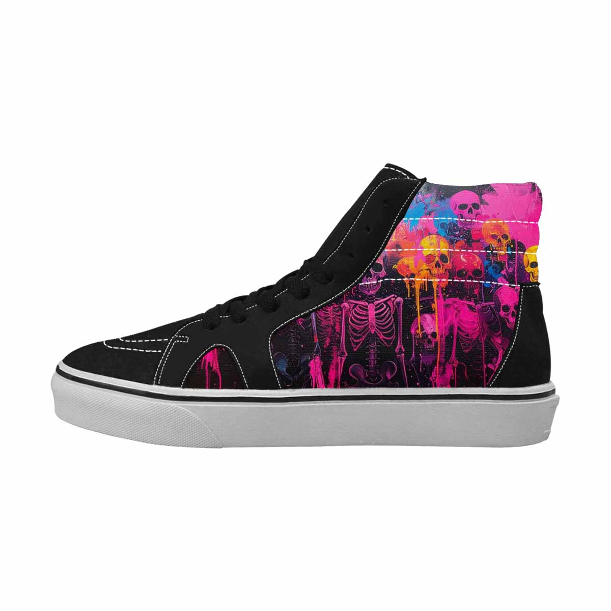 MEN'S Skeletons  Neon Pink High Top Canvas Dark Academia Sneakers