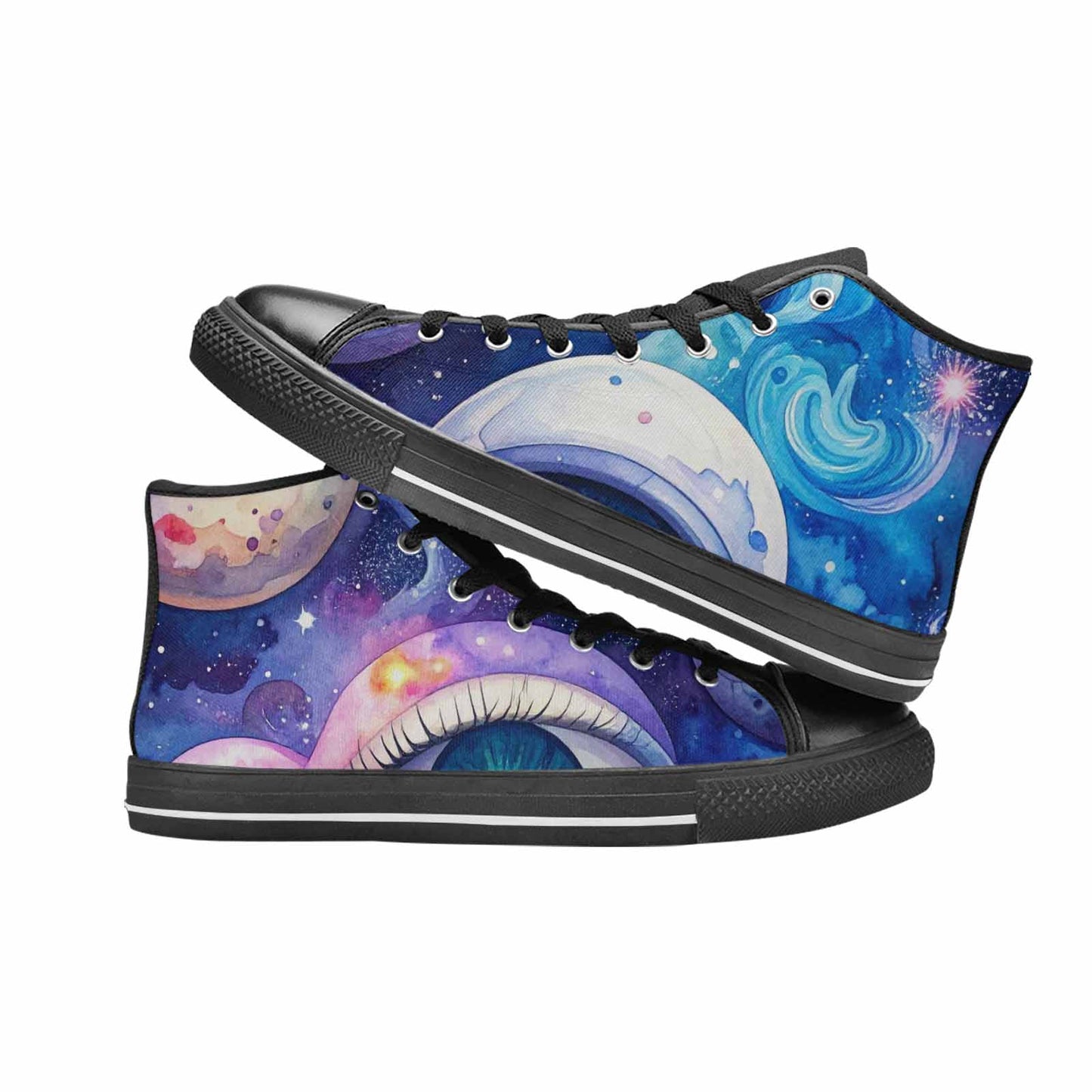 WOMEN'S Cartoon Eyeballs Galaxy High Top Canvas Vivid Custom Sneakers