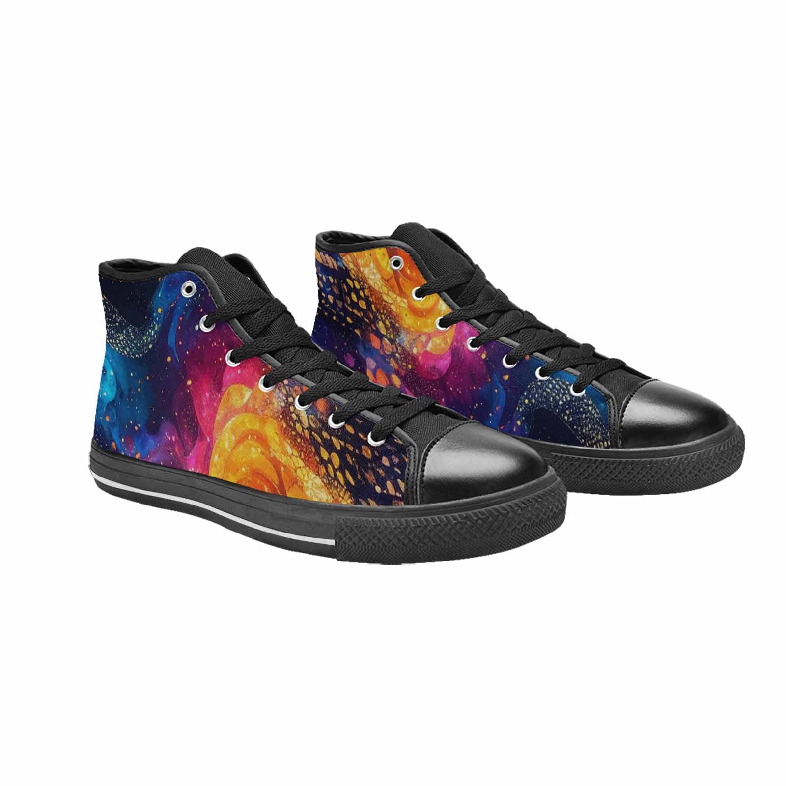WOMEN'S Galaxy Snake Print High Top Canvas Wallpaper Art Custom Sneakers
