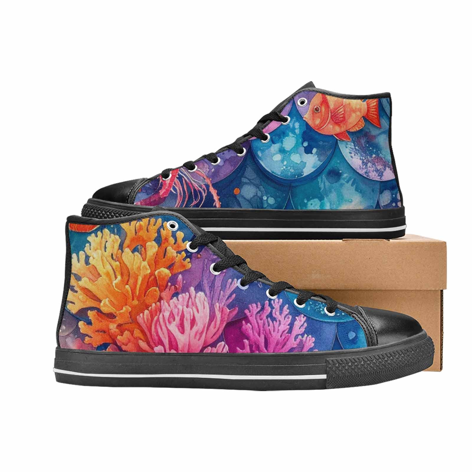 WOMEN'S Fish Scale Coral High Top Canvas Neon Fantasy Custom Sneakers