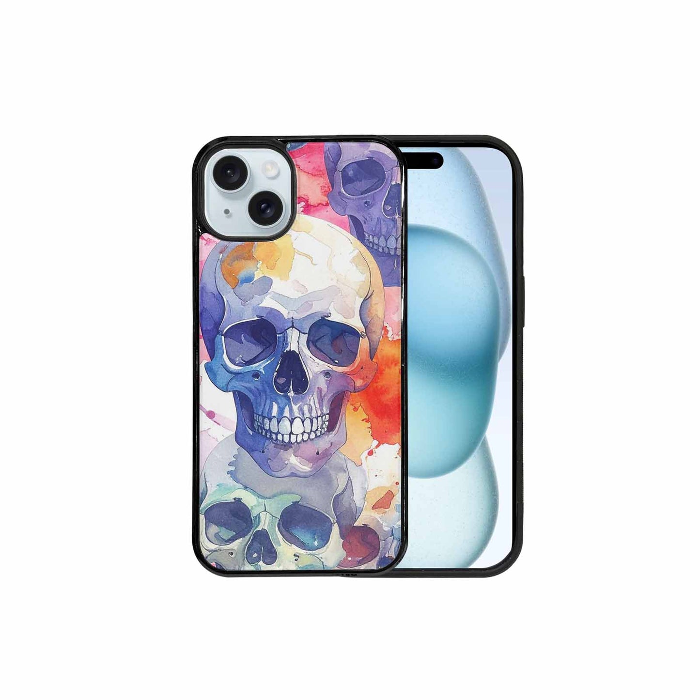 iPhone 15 Plus Case — Kulls Watercolor Skulls Small Skull Pattern, Unique Phone Case Design