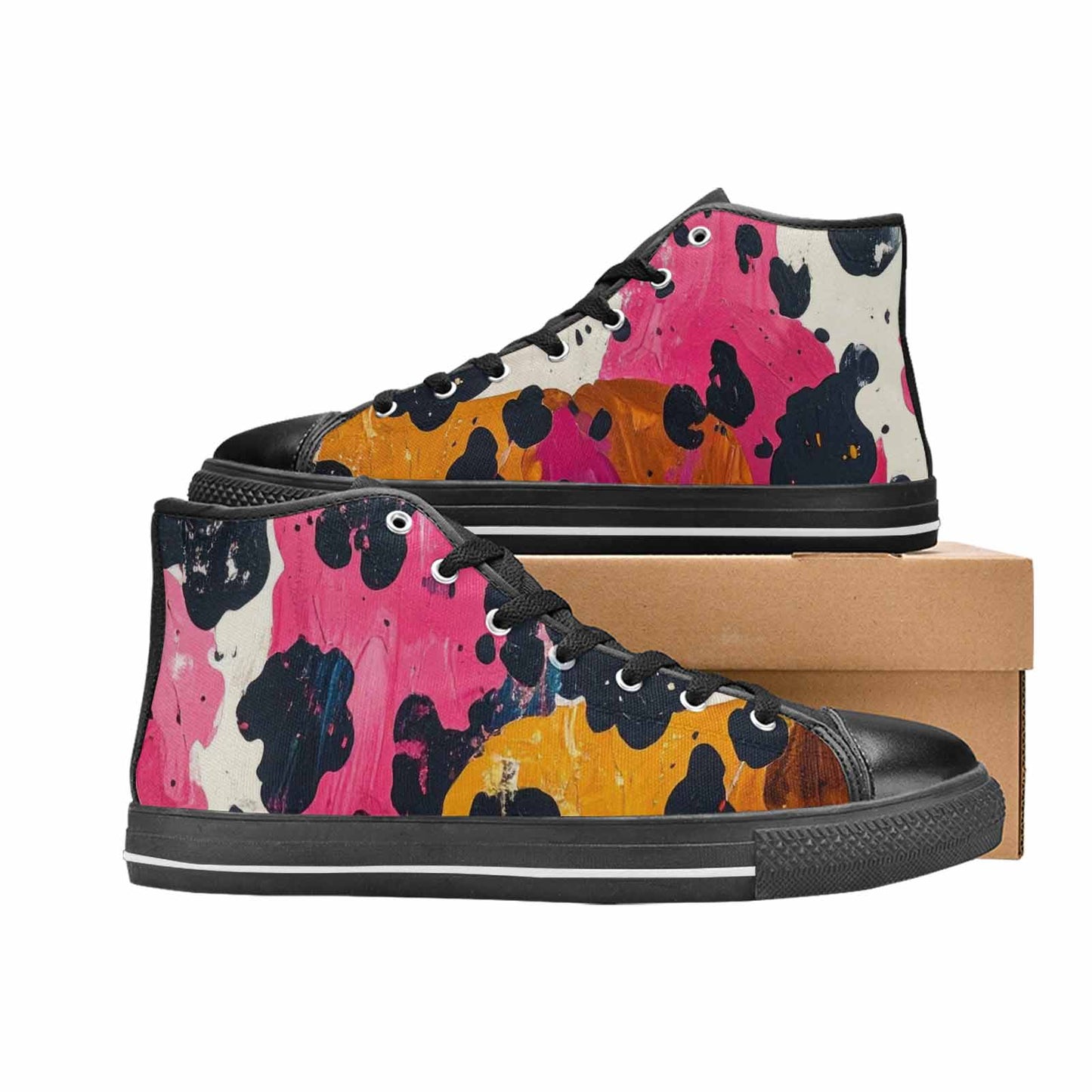WOMEN'S Cow Animal Print High Top Canvas Cottagecore Shoes