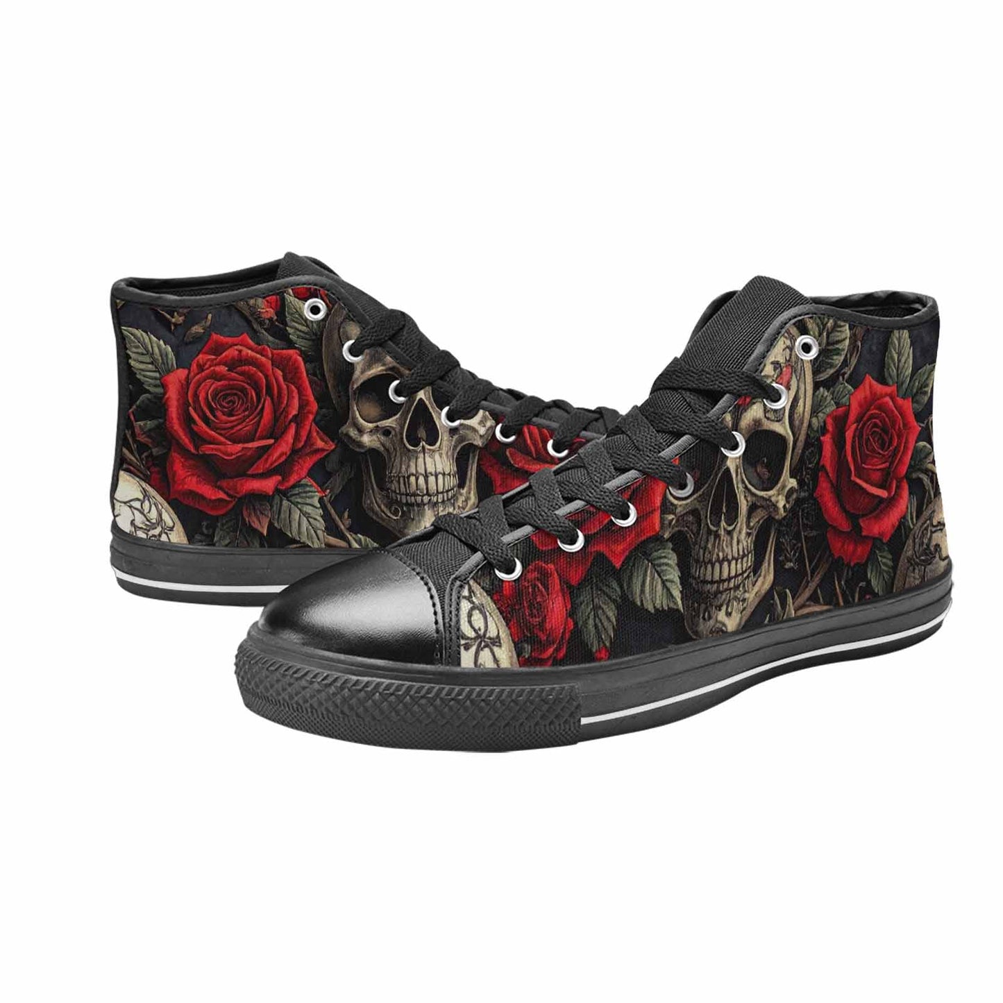 WOMEN'S Gothic Skulls Roses High Top Canvas Cottagecore Custom Sneakers