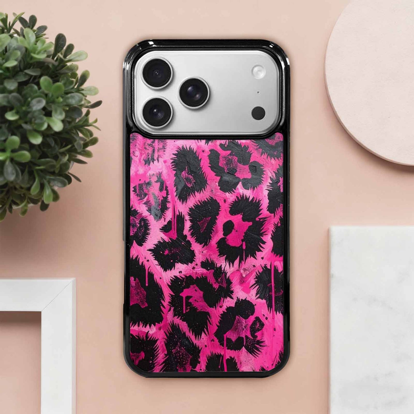 iPhone 17 Pro Max Case — Black &amp; Pink Ink Animal Print, Customized Protective Case