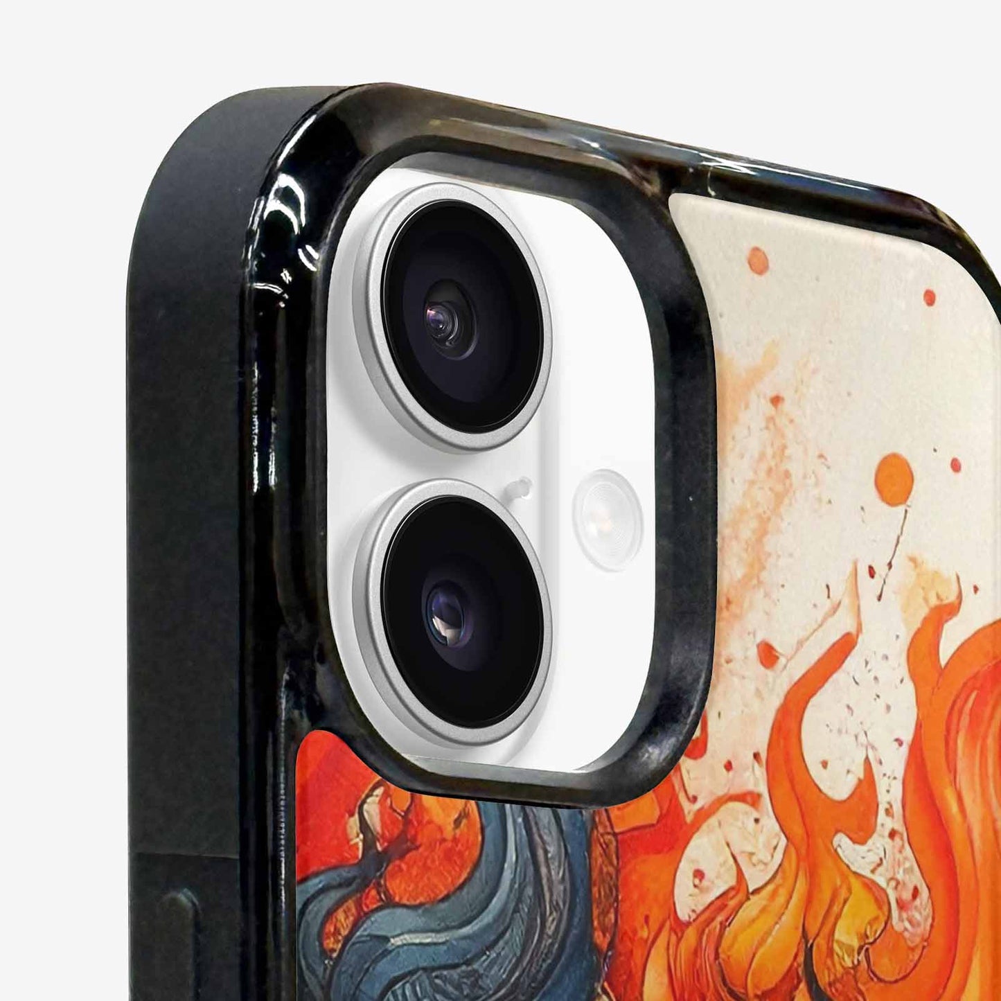 iPhone 16 Case — Flame Burst Black Red Ink Flame, Custom Phone Case