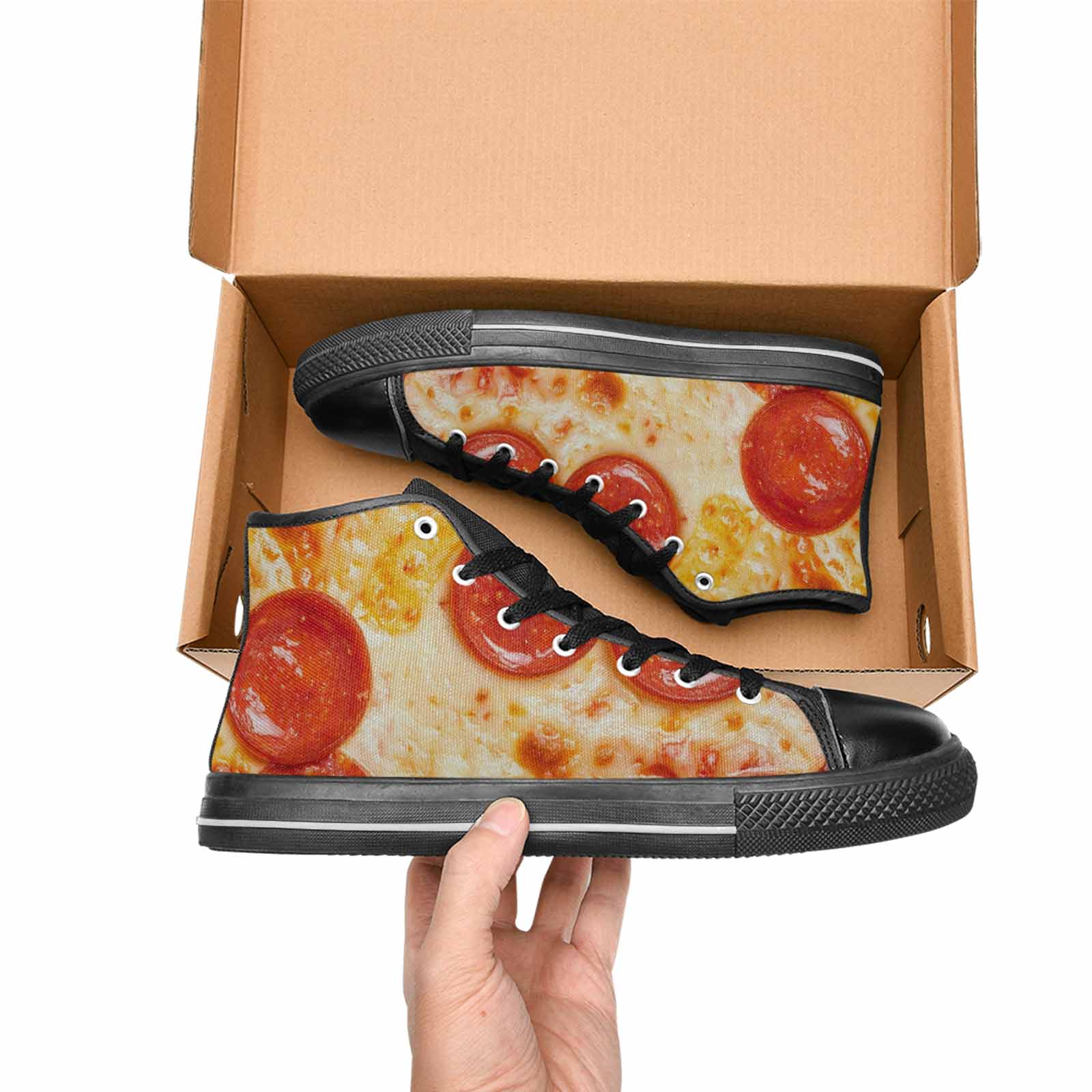 WOMEN'S Pepperoni Pizza Print High Top Canvas Grunge Shoes