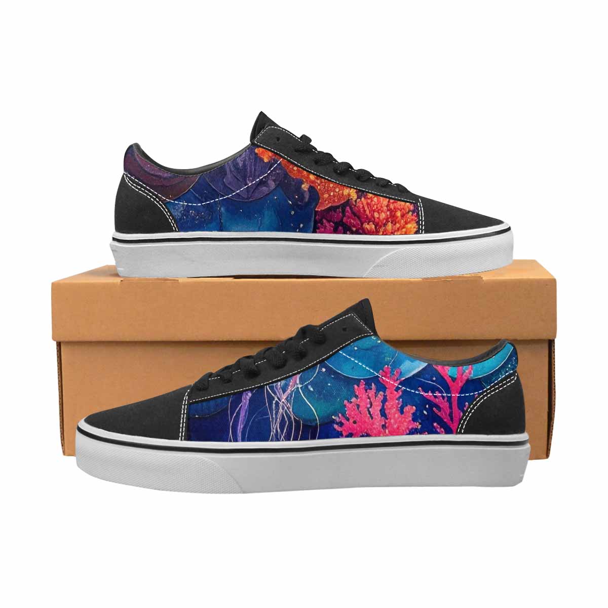 WOMEN'S Fish Scale Coral Canvas Lace-Up Cottagecore Custom Sneakers