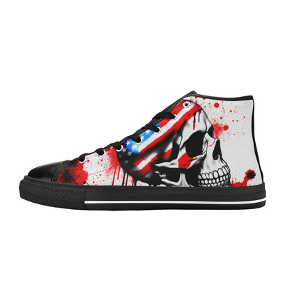 MEN'S Patriotic Splatter Skull Art High Top Canvas Dreamcore Custom Sneakers