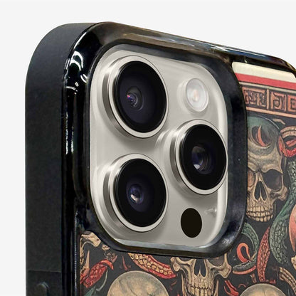 iPhone 15 Pro Max Case — Traditional Tattoo Style Skulls Entwined With, Unique Phone Case Design