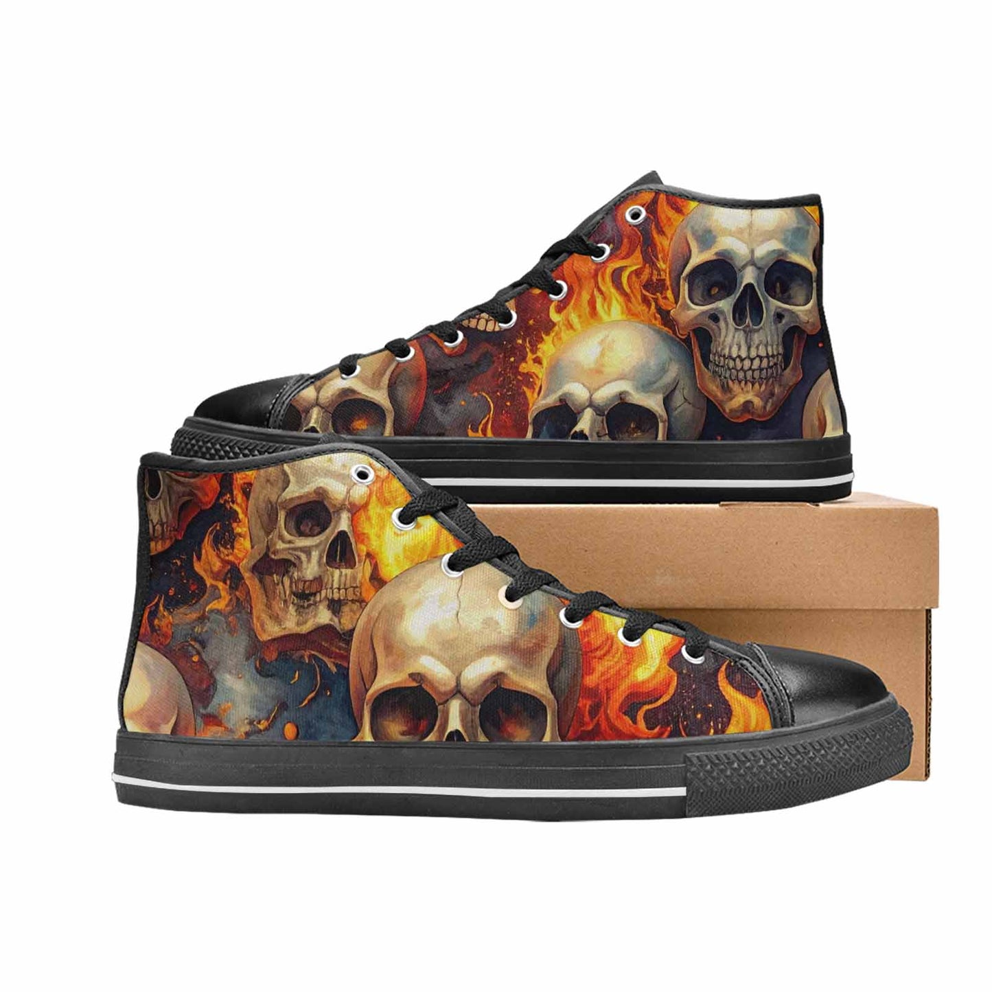 WOMEN'S Skulls - Flaming High Top Canvas Dark Academia Sneakers
