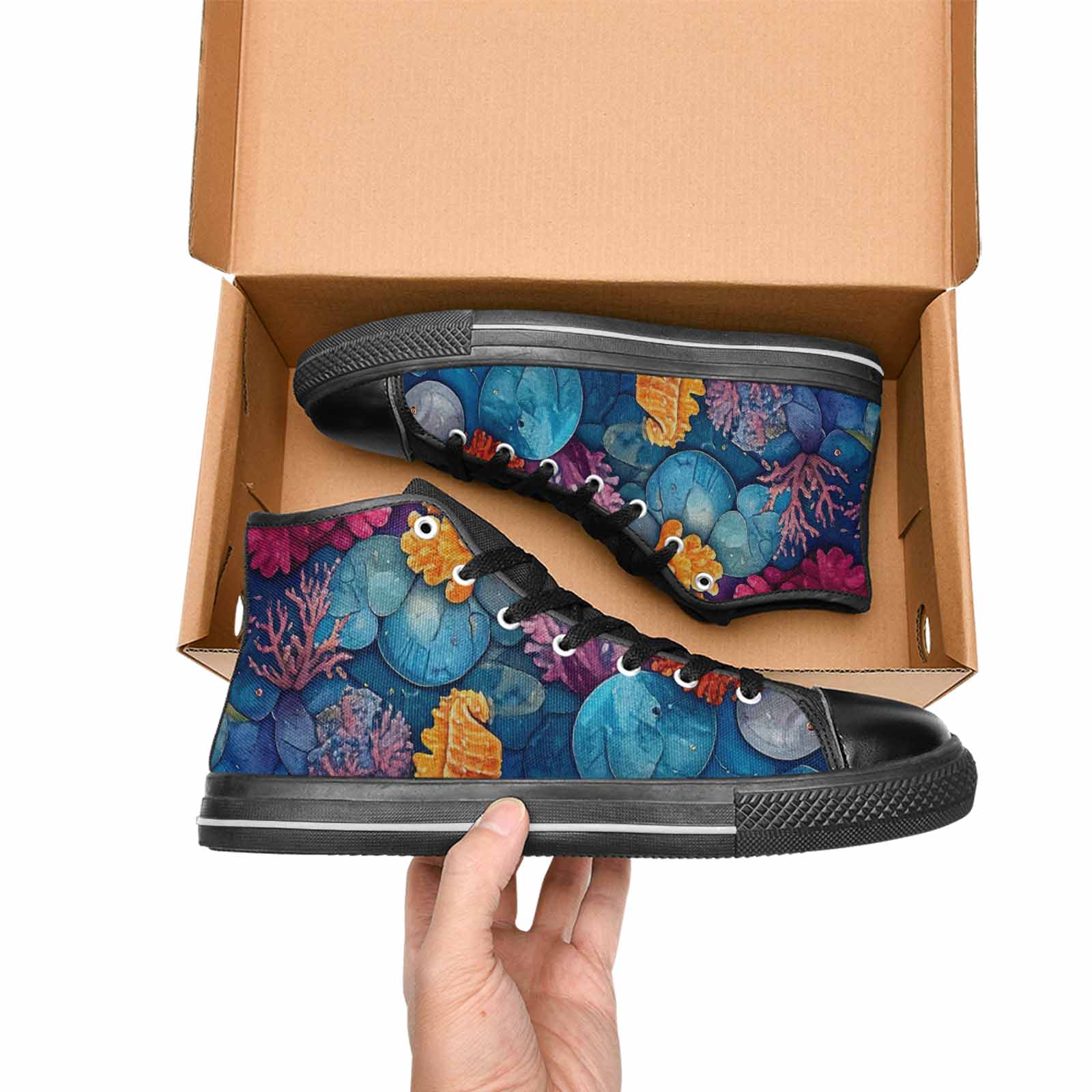 WOMEN'S Fish Scale Coral High Top Canvas Aesthetic Shoes