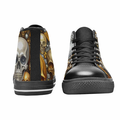 WOMEN'S Skulls - Metallic-Chrome- High Top Canvas Grunge Custom Sneakers