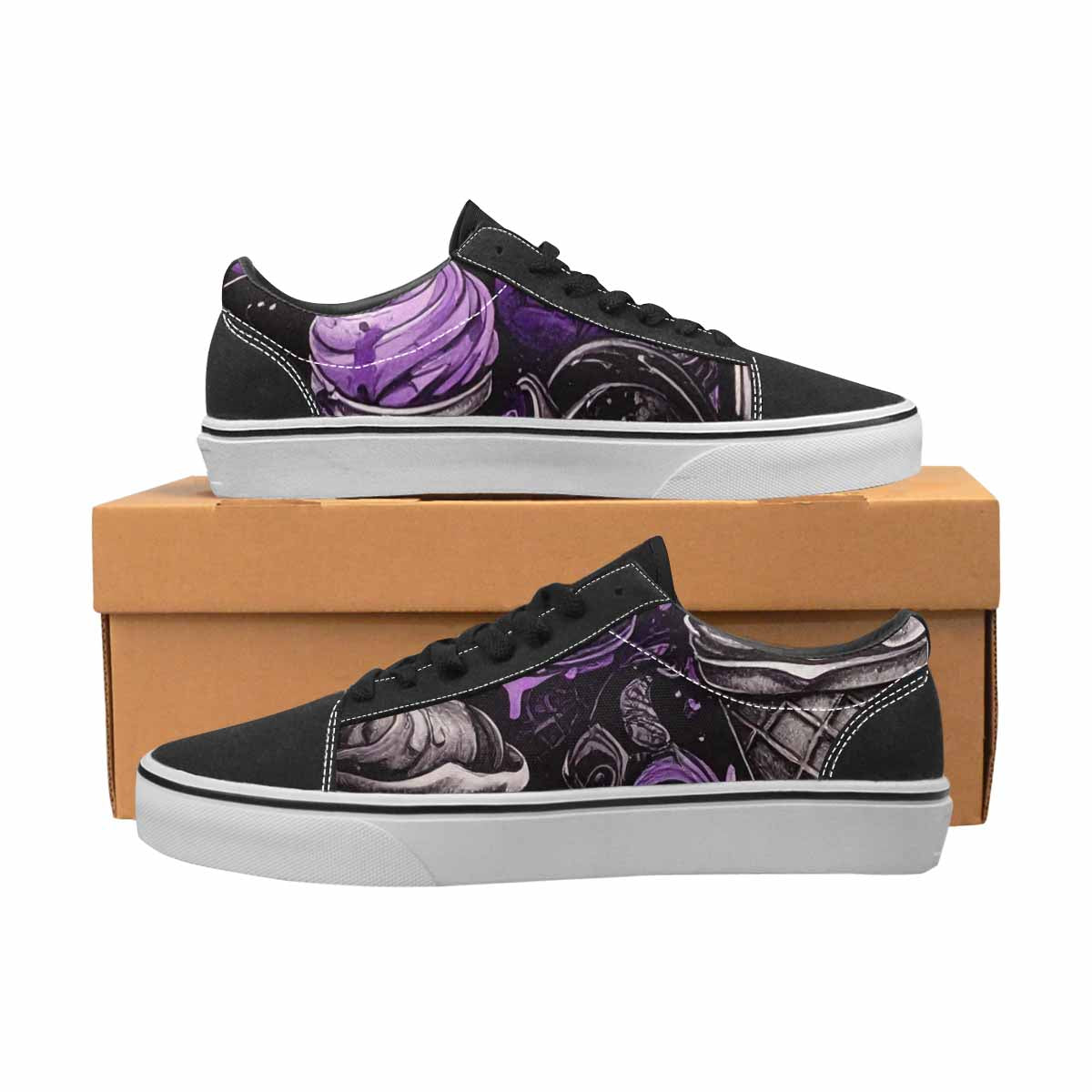 WOMEN'S Ice Cream Motif Lace-Up Canvas Melting Art Custom Sneakers