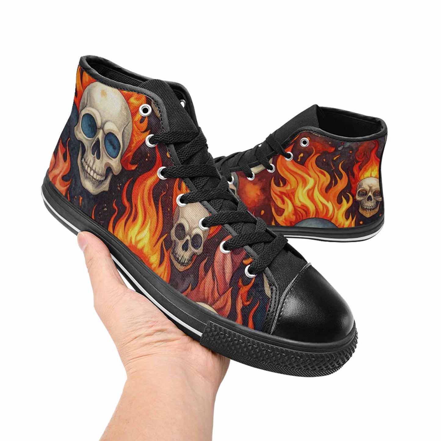 MEN'S Skulls - Flaming High Top Canvas Cottagecore Custom Sneakers