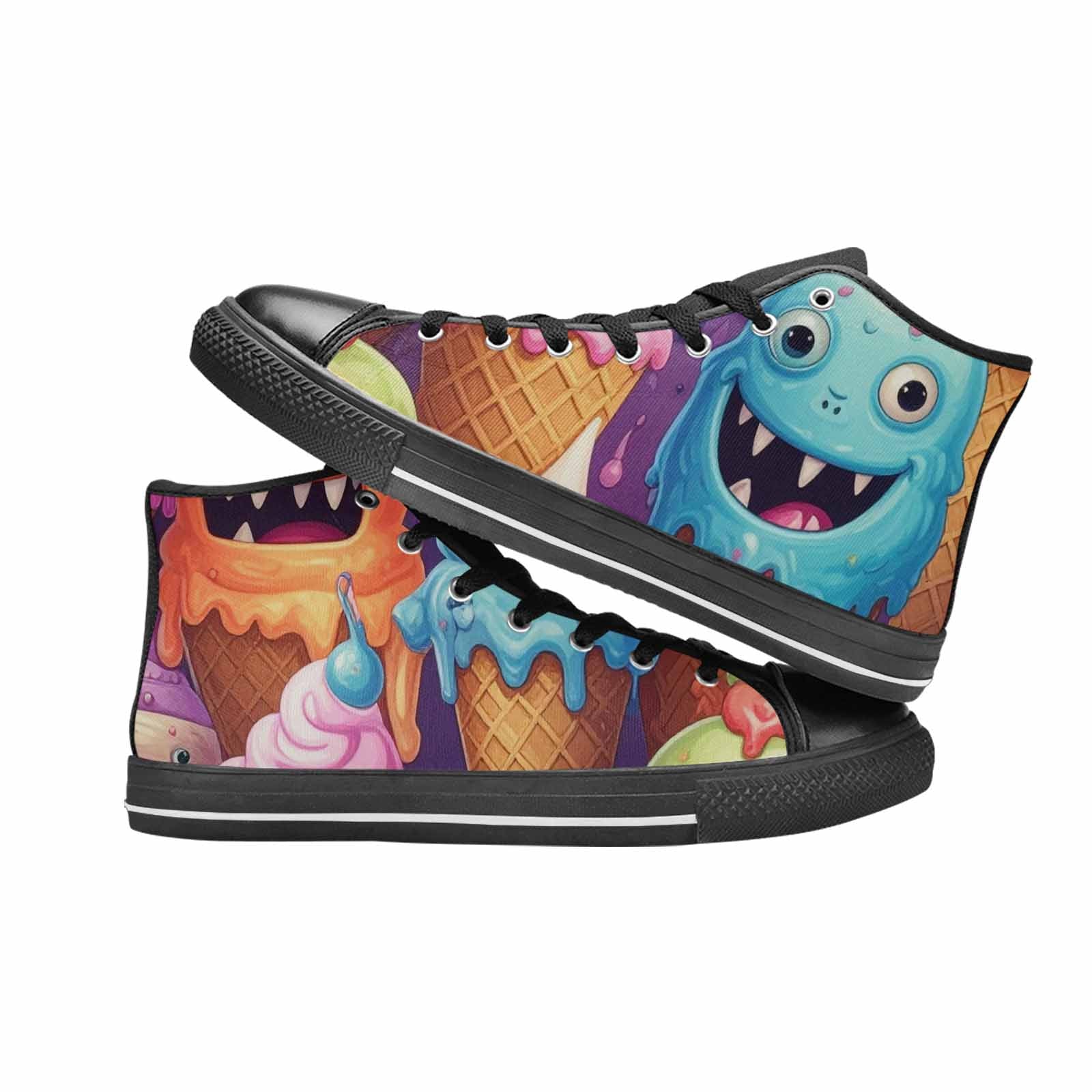WOMEN'S Melting Icecream Cone Monster High Top Canvas Wallpaper Art Sneakers