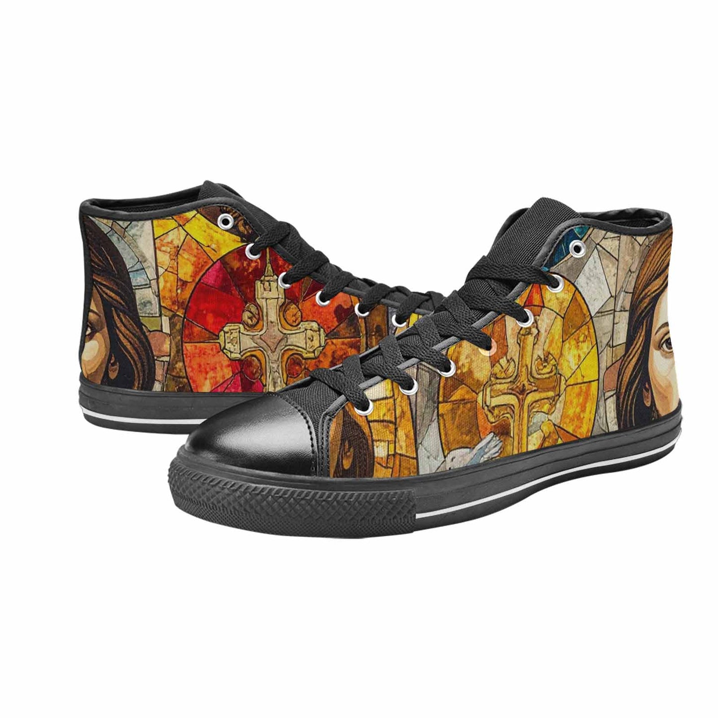 WOMEN'S Jesus Face Small High Top Canvas Surreal Custom Sneakers